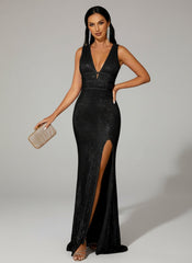 V-neck Split Sequin Prom Dress XJ2762