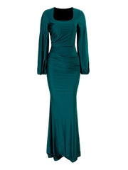 Bishop Sleeve Square Neck Mermaid Prom Dress XJ1496