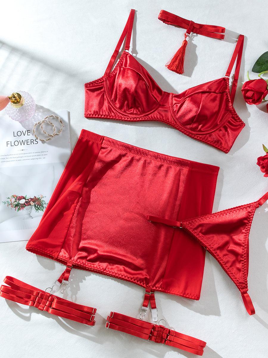 Satin Tassel Sexy Lingerie 4 Piece Set MSL032