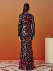 Long Sleeve Mermaid Sequin Maxi Dress MES00427