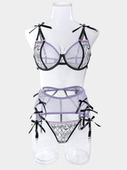 Embroidered Bow Lingerie Three-piece Set MSL043