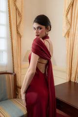 One Shoulder Draped Cape Backless Satin Evening Dress