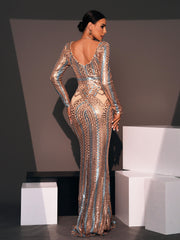 Backless Crew Neck Rosegold Sequin Dress RJ10456