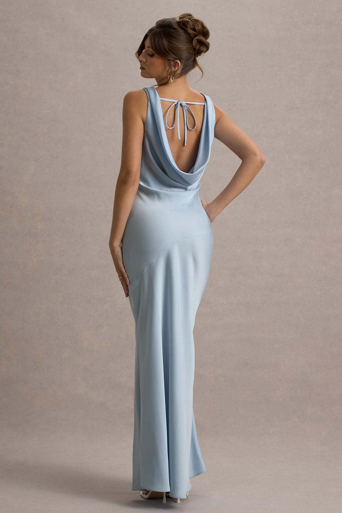 Elegant Cowl Neck Satin Mermaid Formal Evening Dress