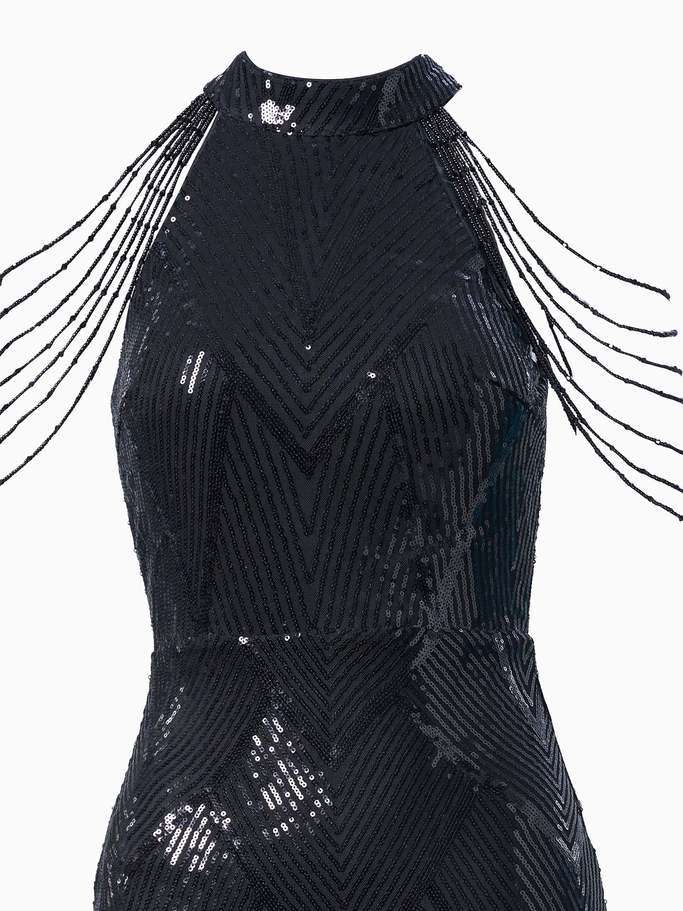 Cold Shoulder Beads Chain Cocktail Dress M01081