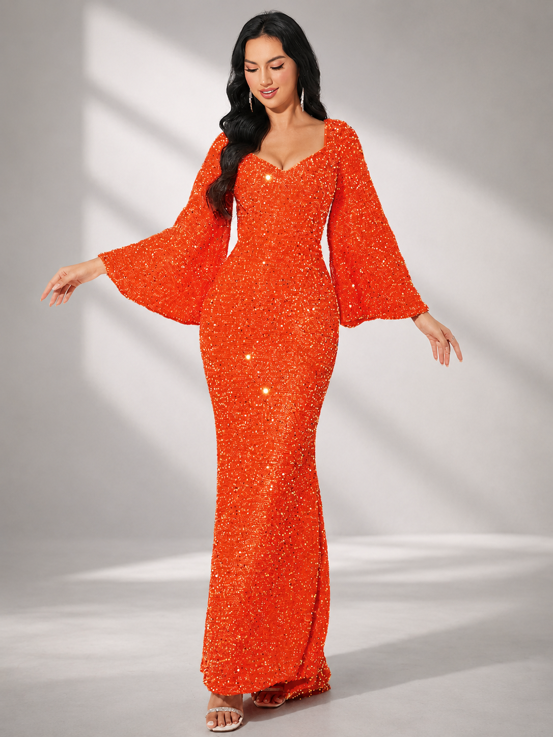Sequin Bell Sleeve Mermaid Dress M02010