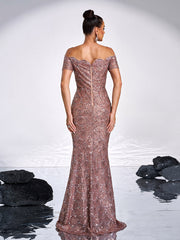 Ruffle Neck Black Sequin Evening Dress JMH3139