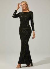 Long Sleeve Sequin Mermaid Prom Dress M0910