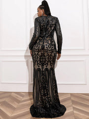 Plus Mermaid Hem Sequin Prom Dress P0017