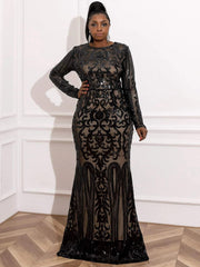 Plus Mermaid Hem Sequin Prom Dress P0017