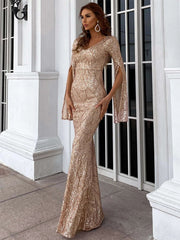Split Sleeve Sequin Mermaid Prom Dress M01594