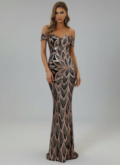 Off Shoulder Maxi Sequin Prom Dress M01507