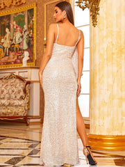 Sleeveless Long Sequin Prom Dress Pink XJ957