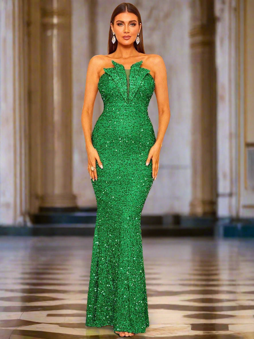Strapless Folds Glitter Mermaid Prom Dress XJ978