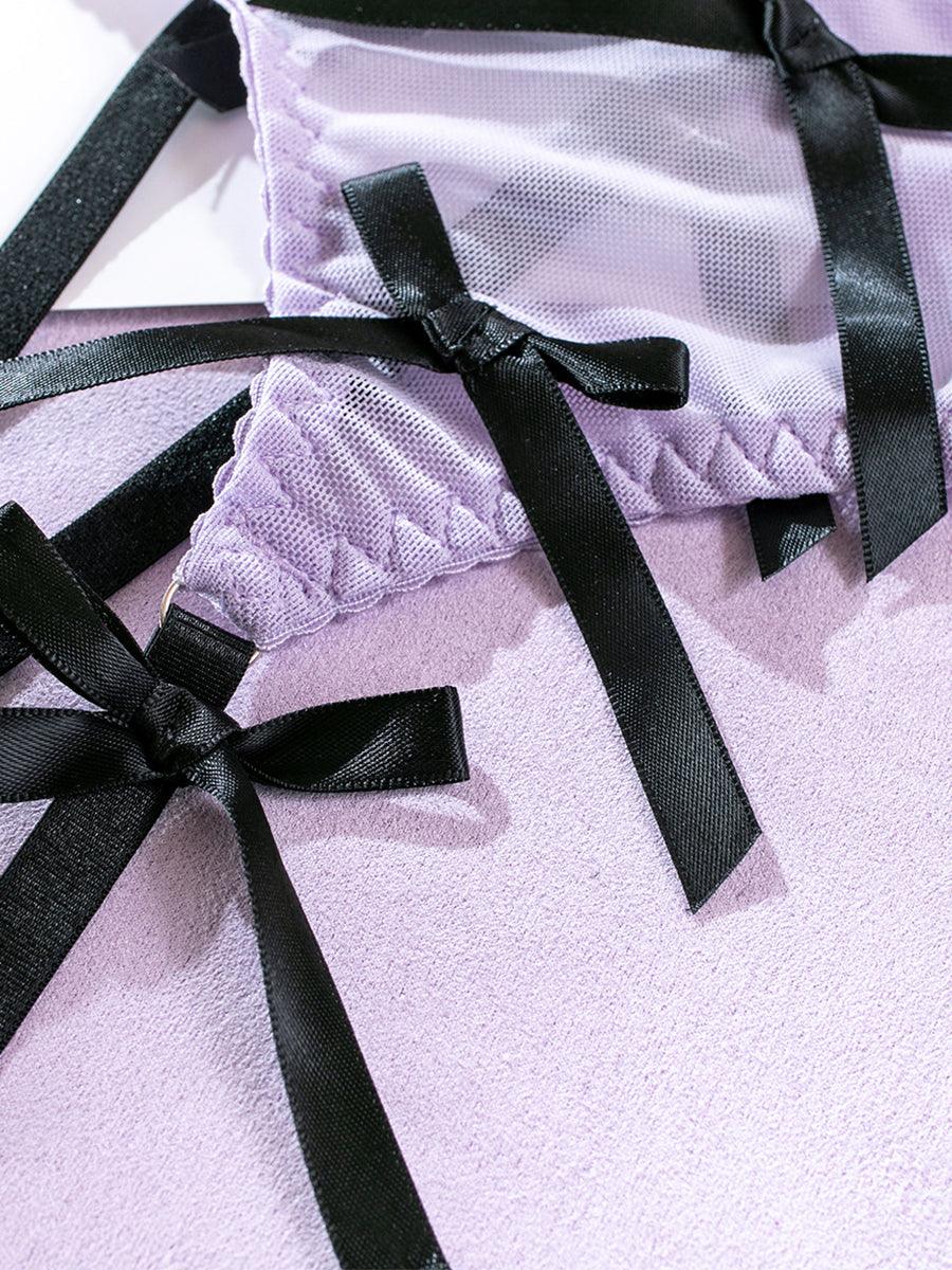 Embroidered Bow Lingerie Three-piece Set MSL043