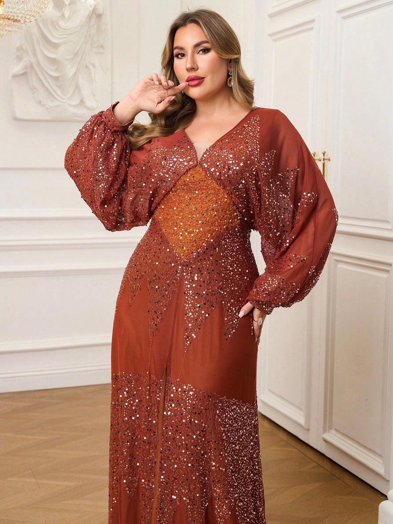 Plus Size Graphic Sequin A-line Prom Dress PRM21107