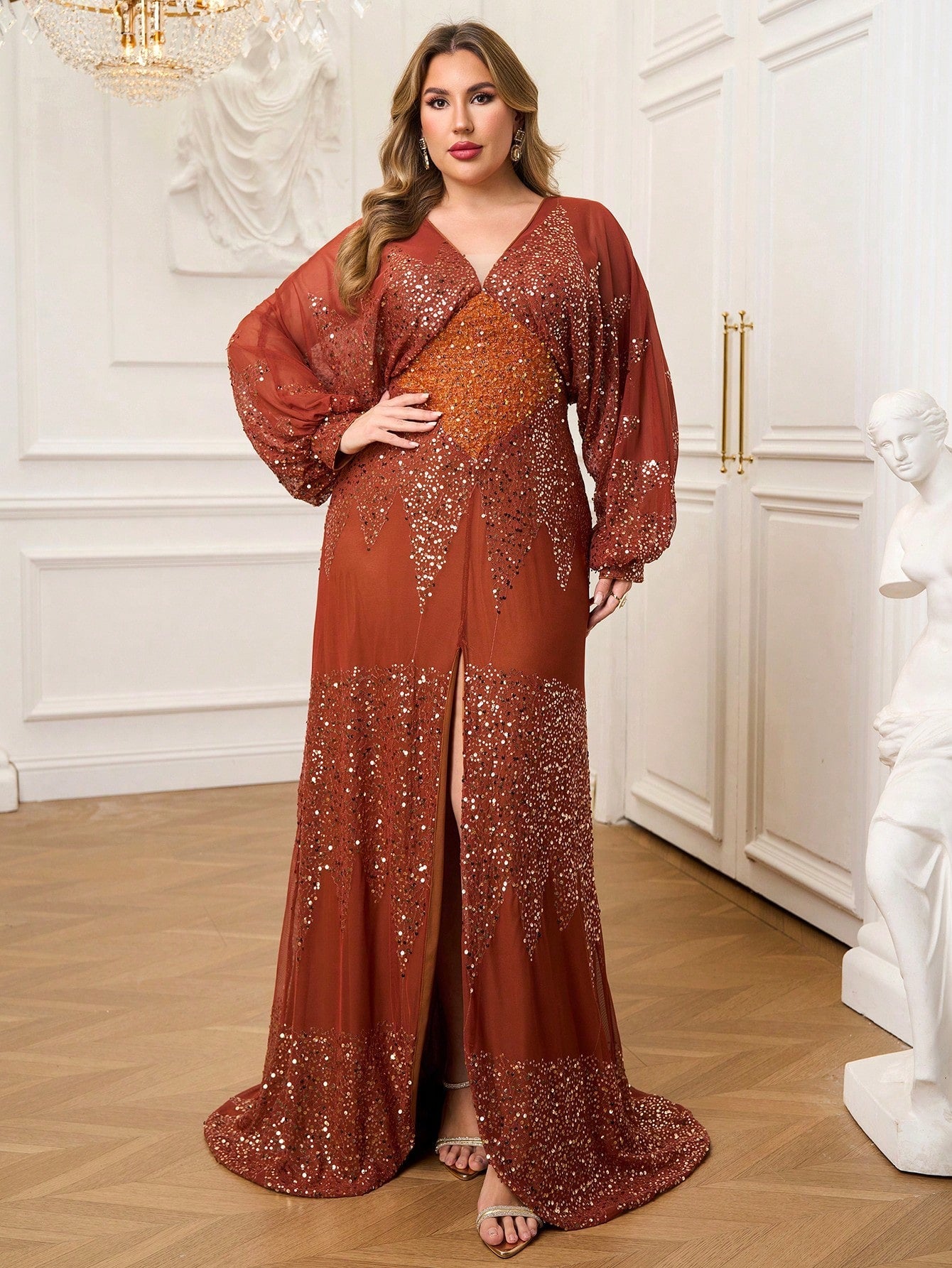 Plus Size Graphic Sequin A-line Prom Dress PRM21107