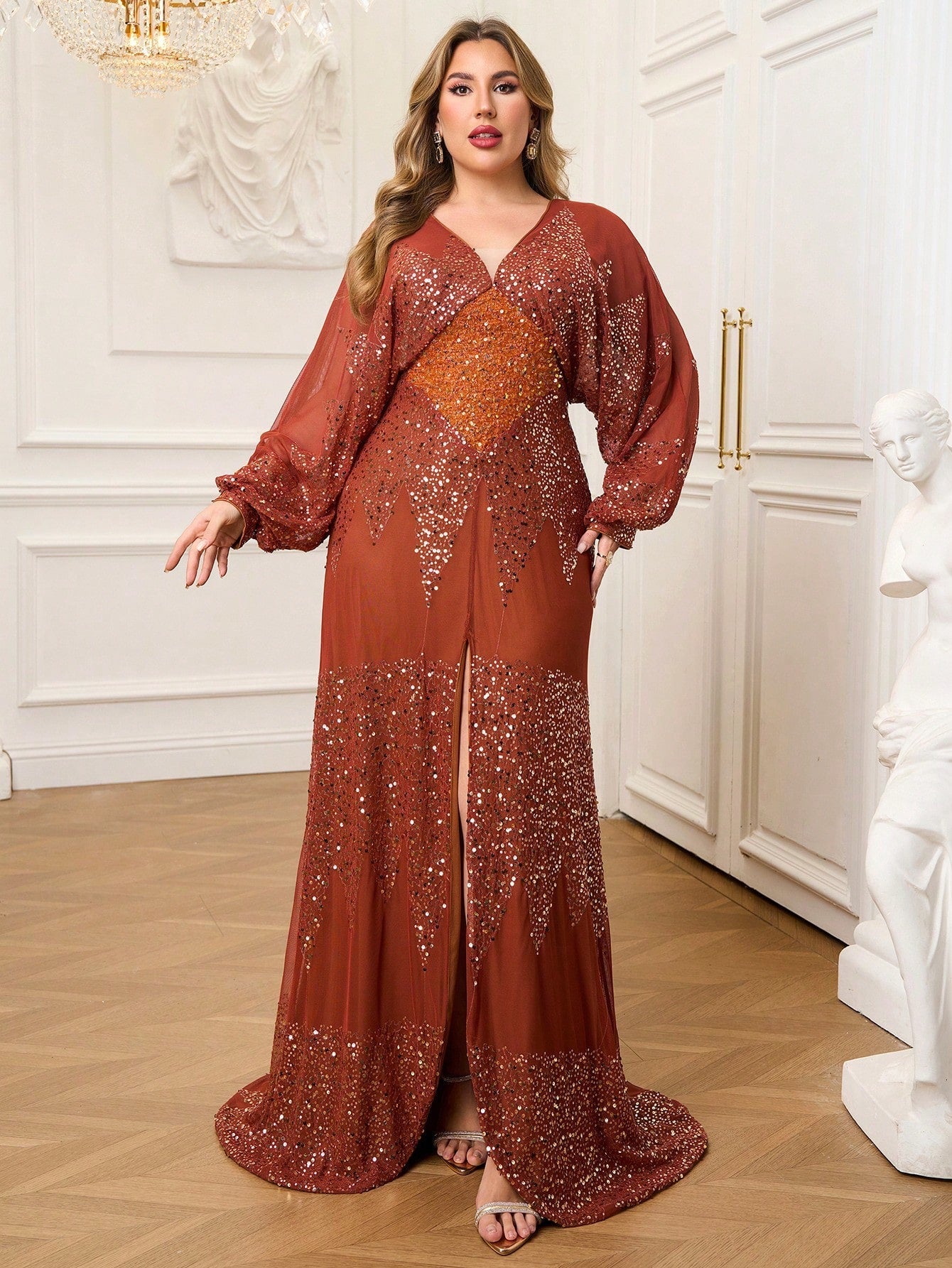 Plus Size Graphic Sequin A-line Prom Dress PRM21107