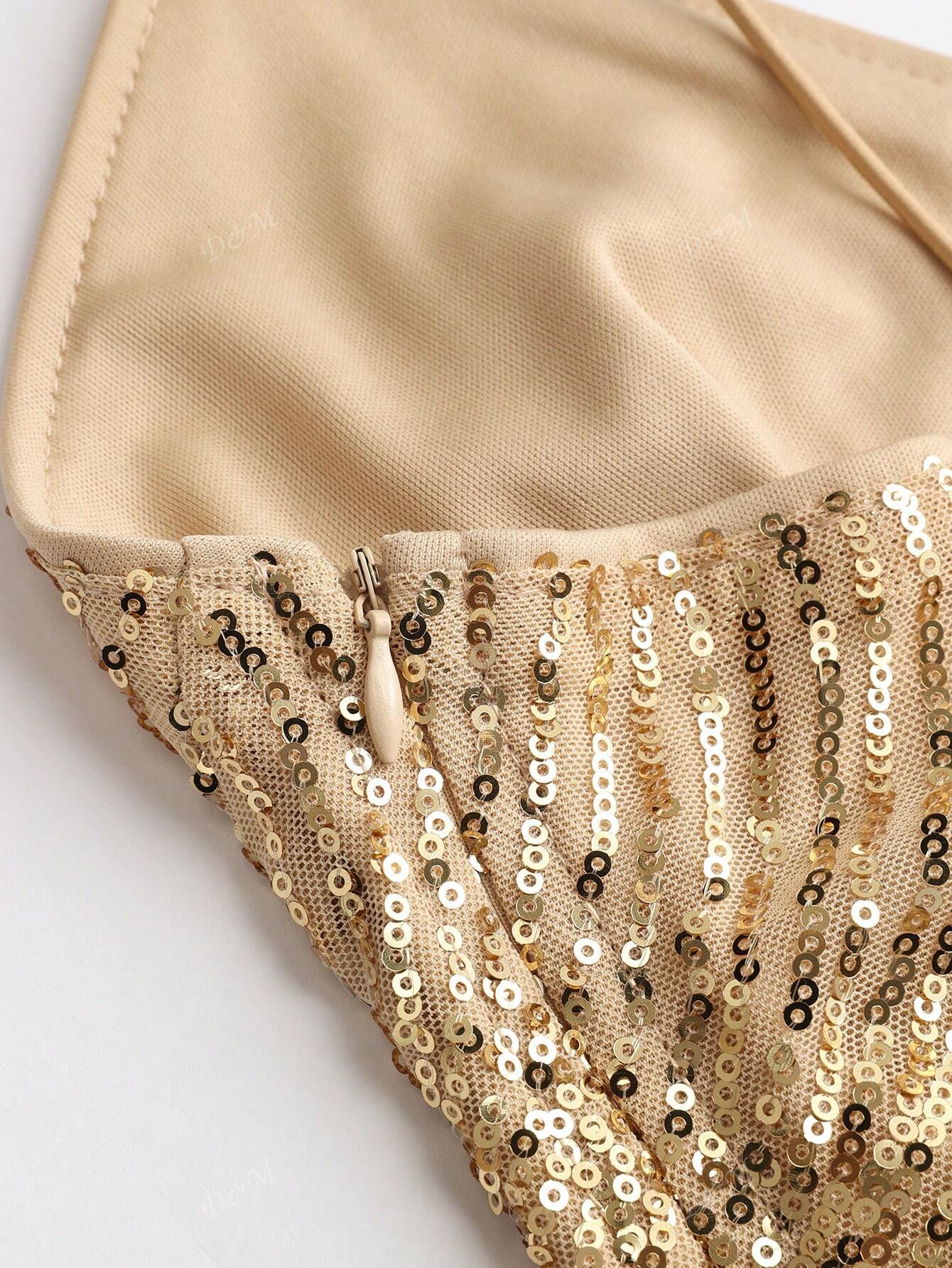 Sleeveless Sequin V-neck Dress MYC1004