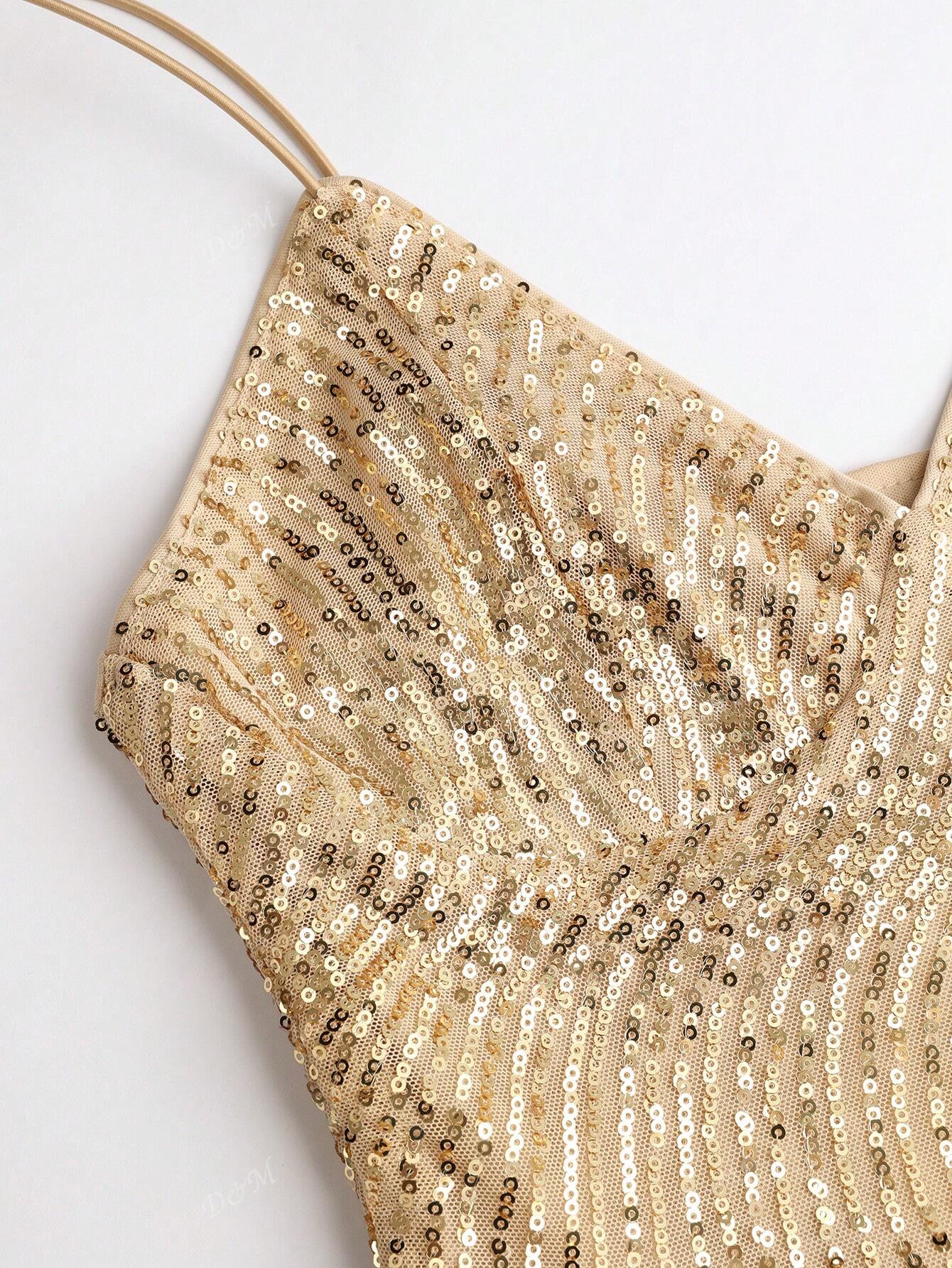 Sleeveless Sequin V-neck Dress MYC1004