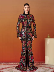 Vintage Floral Sequin Split Formal Dress GM00387