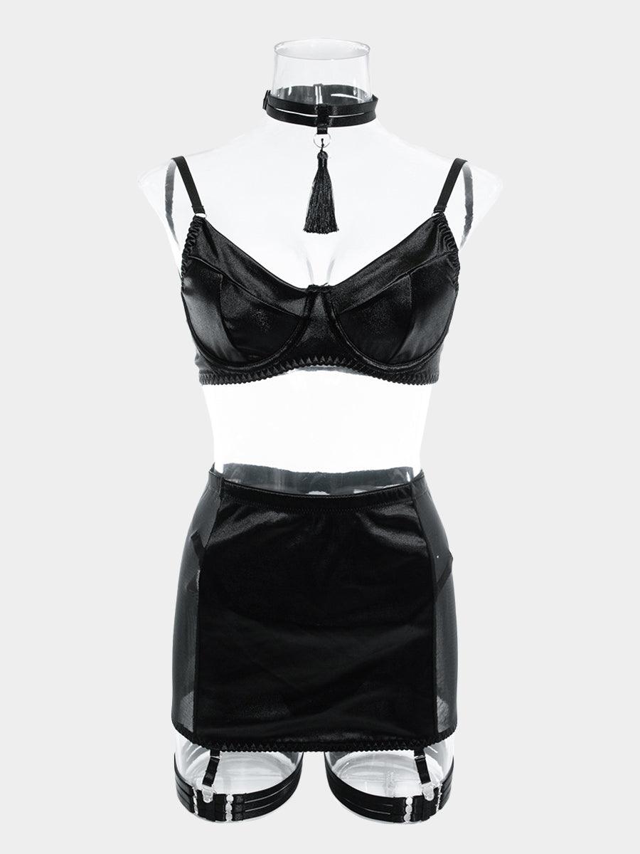 Satin Tassel Sexy Lingerie 4 Piece Set MSL032
