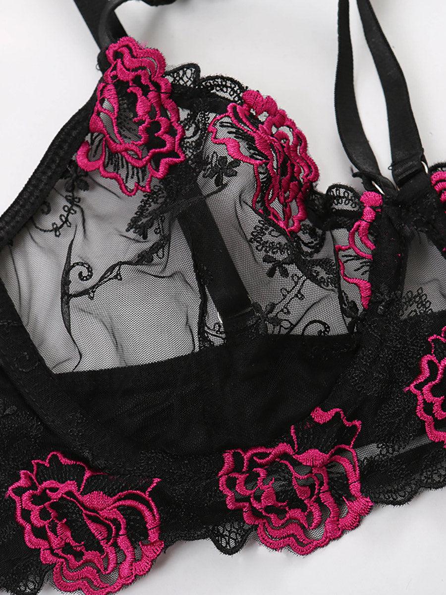 Embroidery Floral Sexy Bra Set MSL059