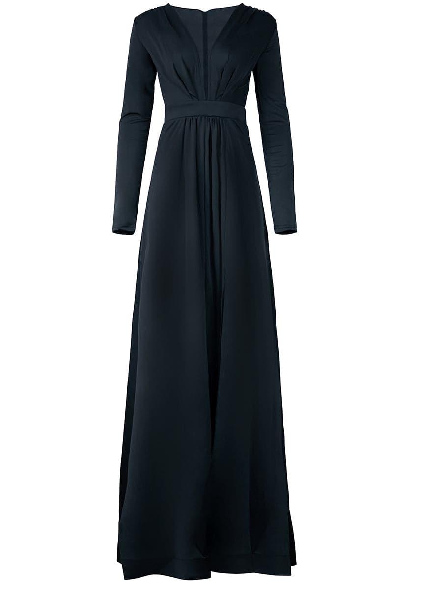 V Neck Long Sleeve A Line Maxi Evening Dress XH1221