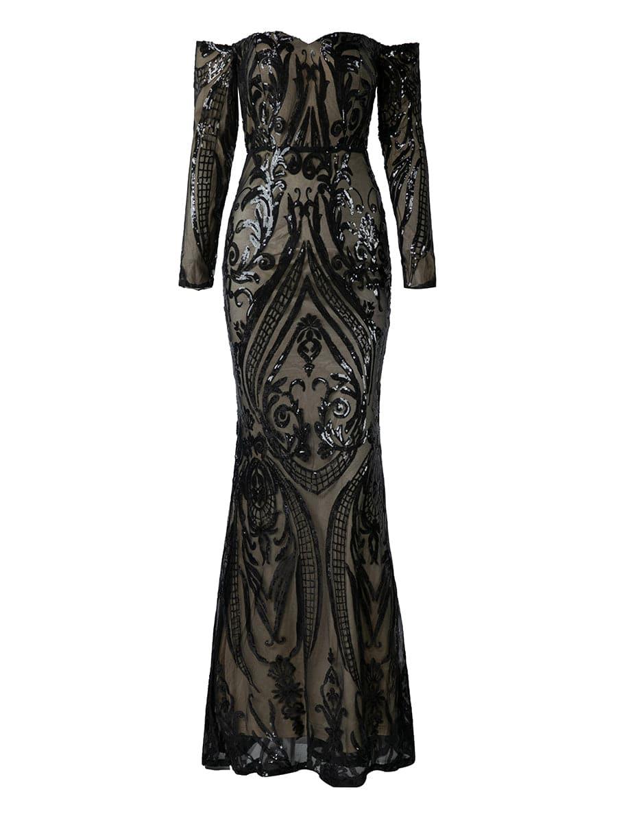 Off Shoulder Long Sleeve Sequin Mermaid Prom Dress FT18392