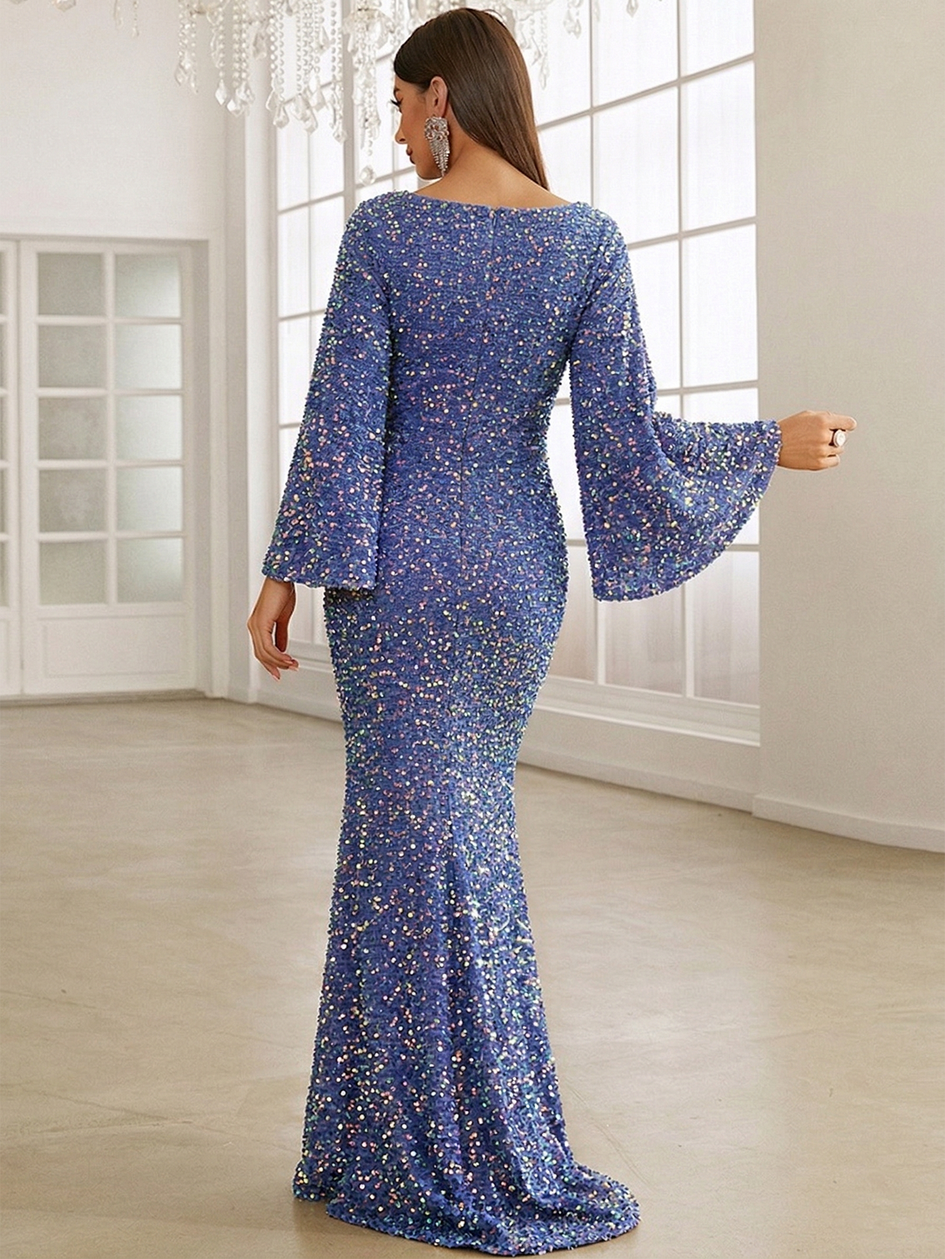 Sequin Bell Sleeve Mermaid Dress M02010