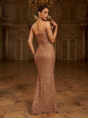 Strapless Folds Glitter Mermaid Prom Dress XJ978