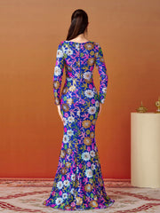 Crew Neck Floral Sequin Dress RJ10987