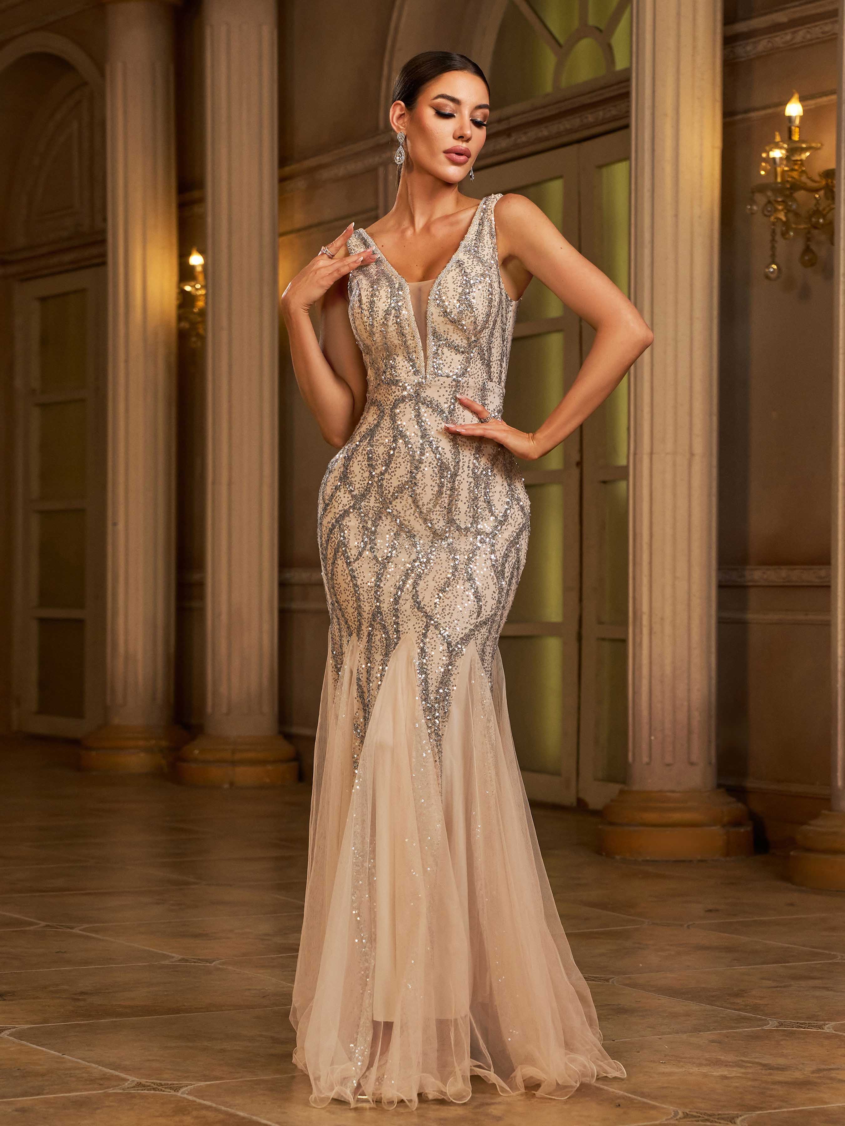 Sequin Mesh Sleeveless Prom Dress GM90173