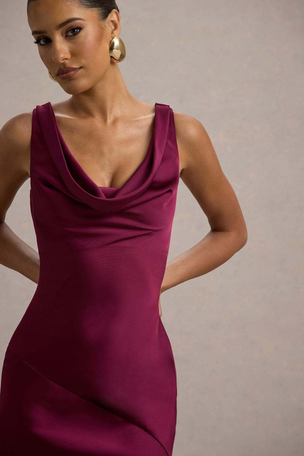 Elegant Cowl Neck Satin Mermaid Formal Evening Dress