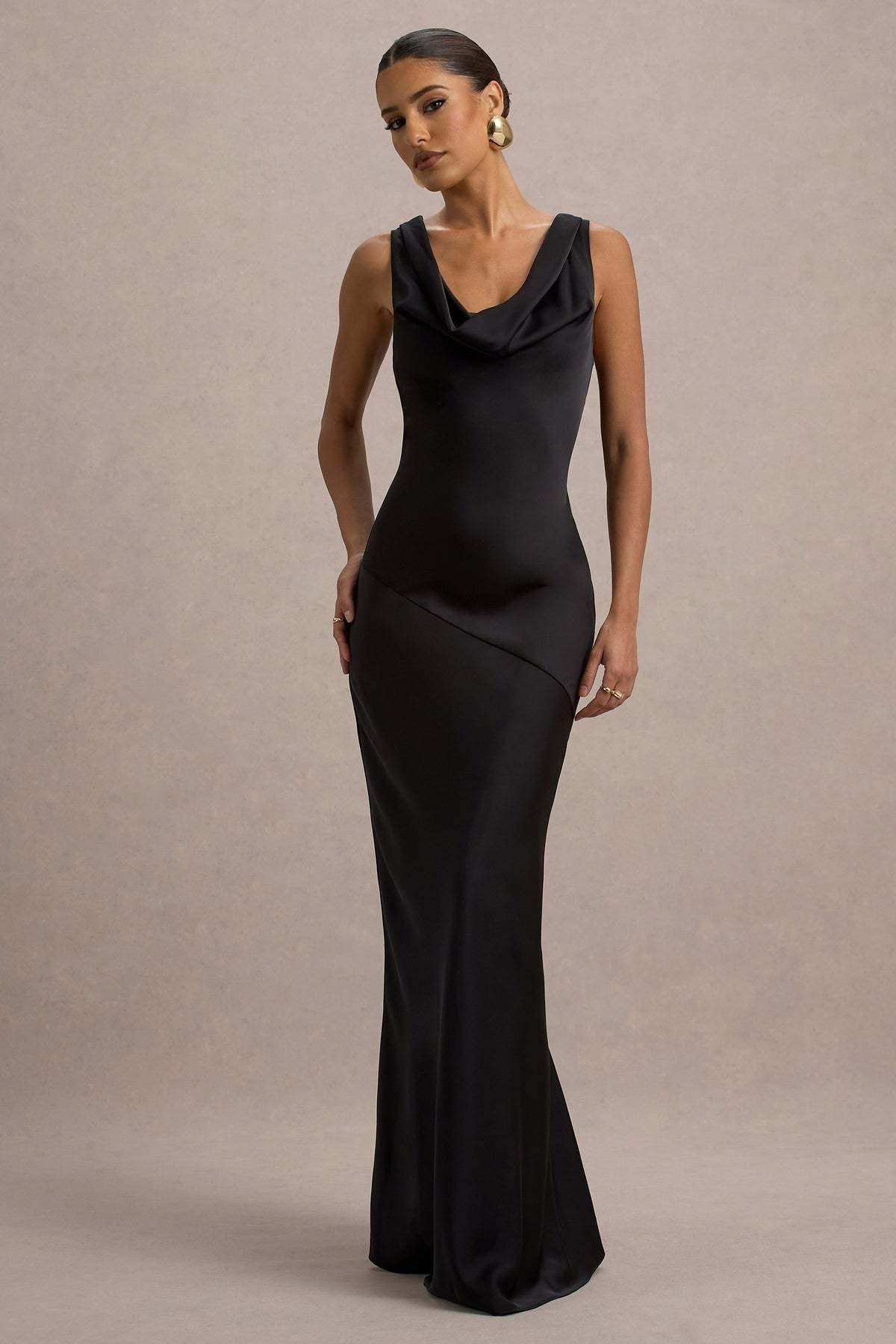Elegant Cowl Neck Satin Mermaid Formal Evening Dress