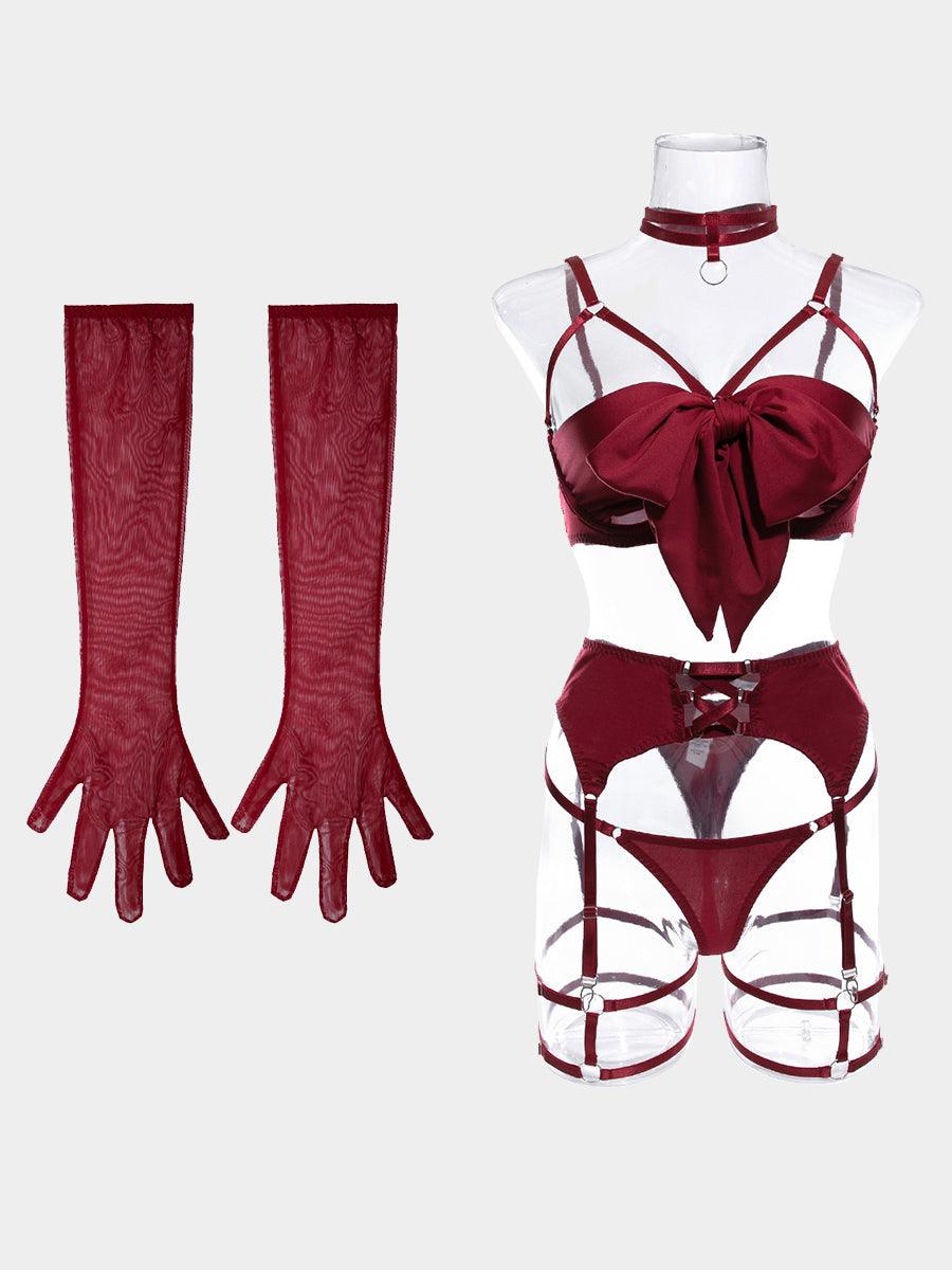 Sexy Garter Hollow Sexy Lingerie Four-piece Set MSL041