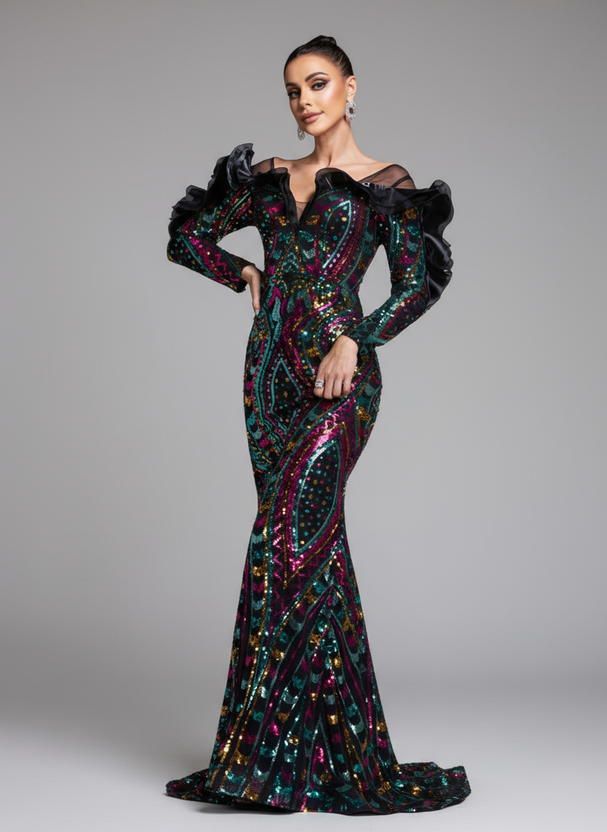 Ruffled Sequin Mermaid Formal Dress DH80242