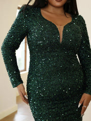 Plus Size Mermaid Sequins Green Dress PXJ1877
