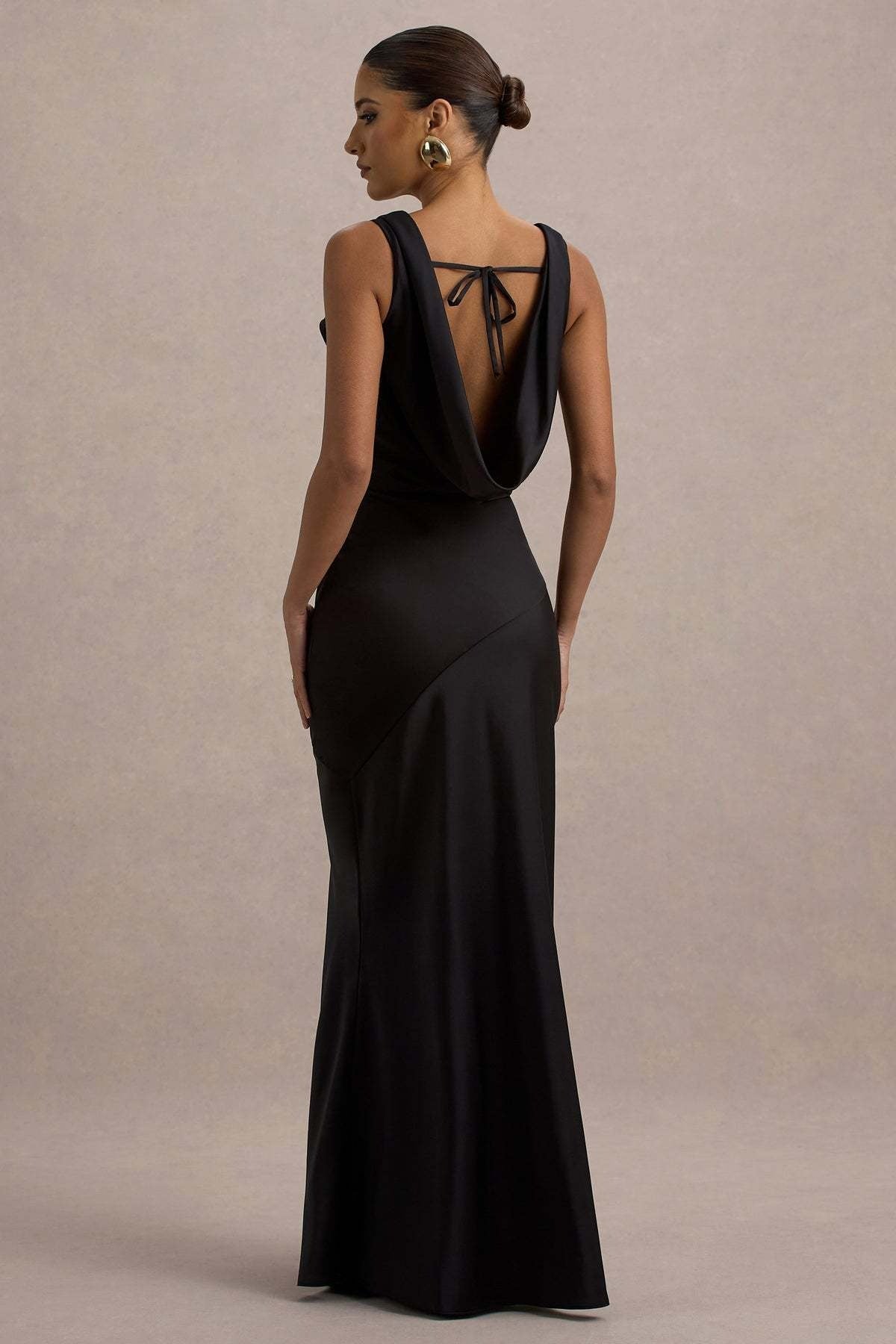 Elegant Cowl Neck Satin Mermaid Formal Evening Dress
