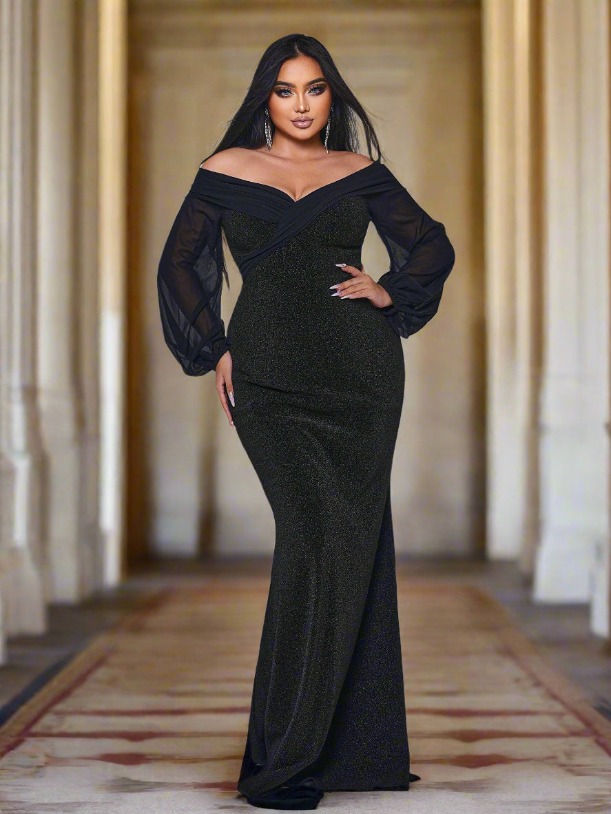 Plus Off Shoulder Mermaid Maxi Dress PRH30667