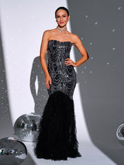 Strapless Sequin Mesh Black Mermaid Formal Dress RH30924
