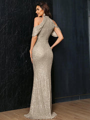 Cold Shoulder Mermaid Cutout Sequin Dress XH1696