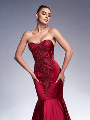 Red Strapless Embroidered Mermaid Evening Dress RX70101