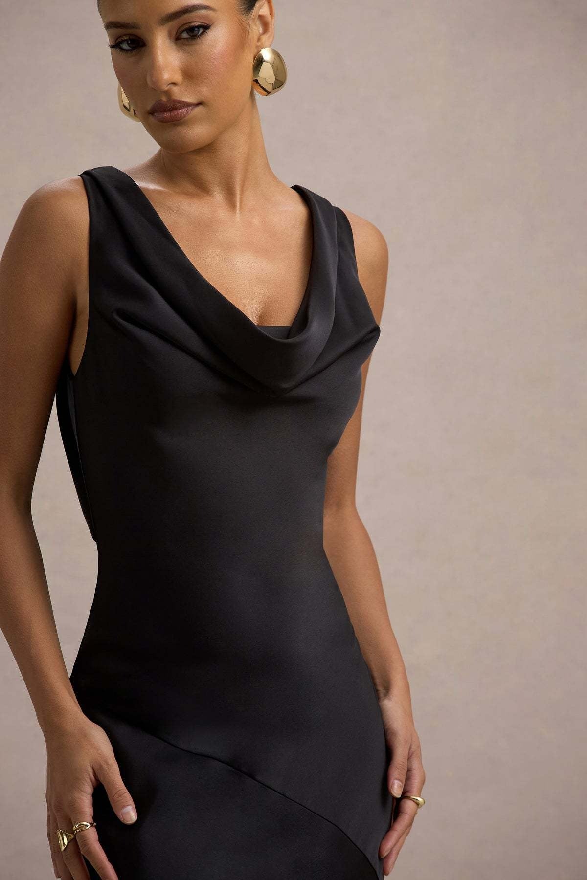 Elegant Cowl Neck Satin Mermaid Formal Evening Dress