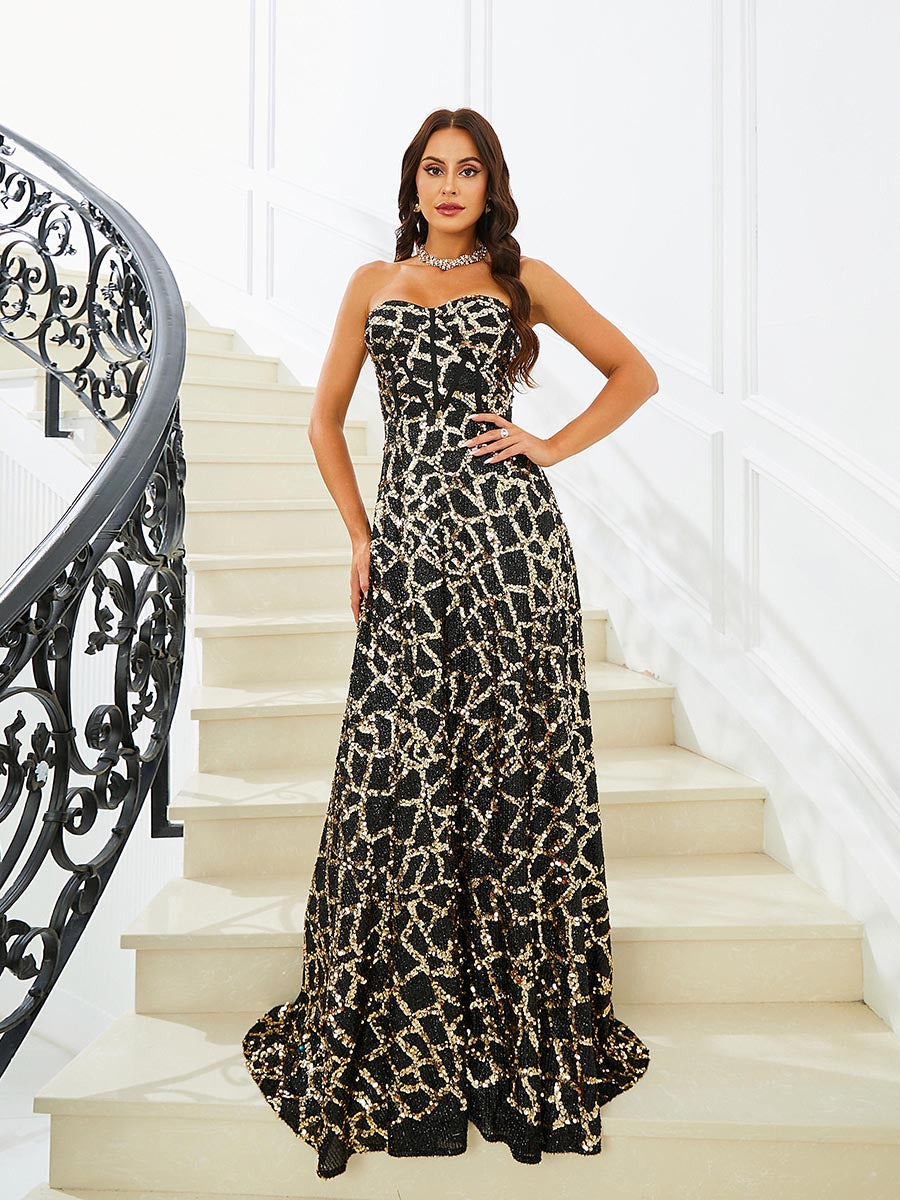 Strapless Geometric Sequin Evening Dress RM20832