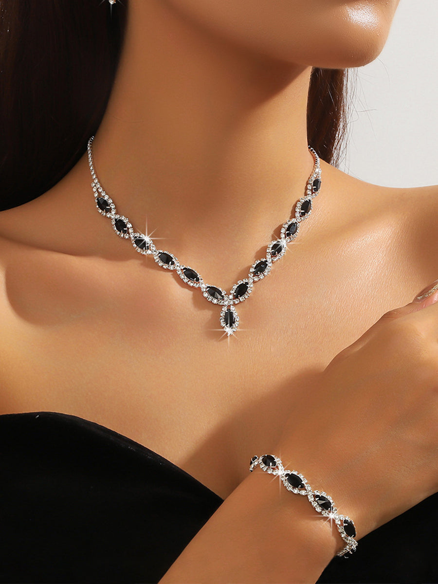 Sparkling Rhinestone Necklace Earrings Bracelet Set MSE00128