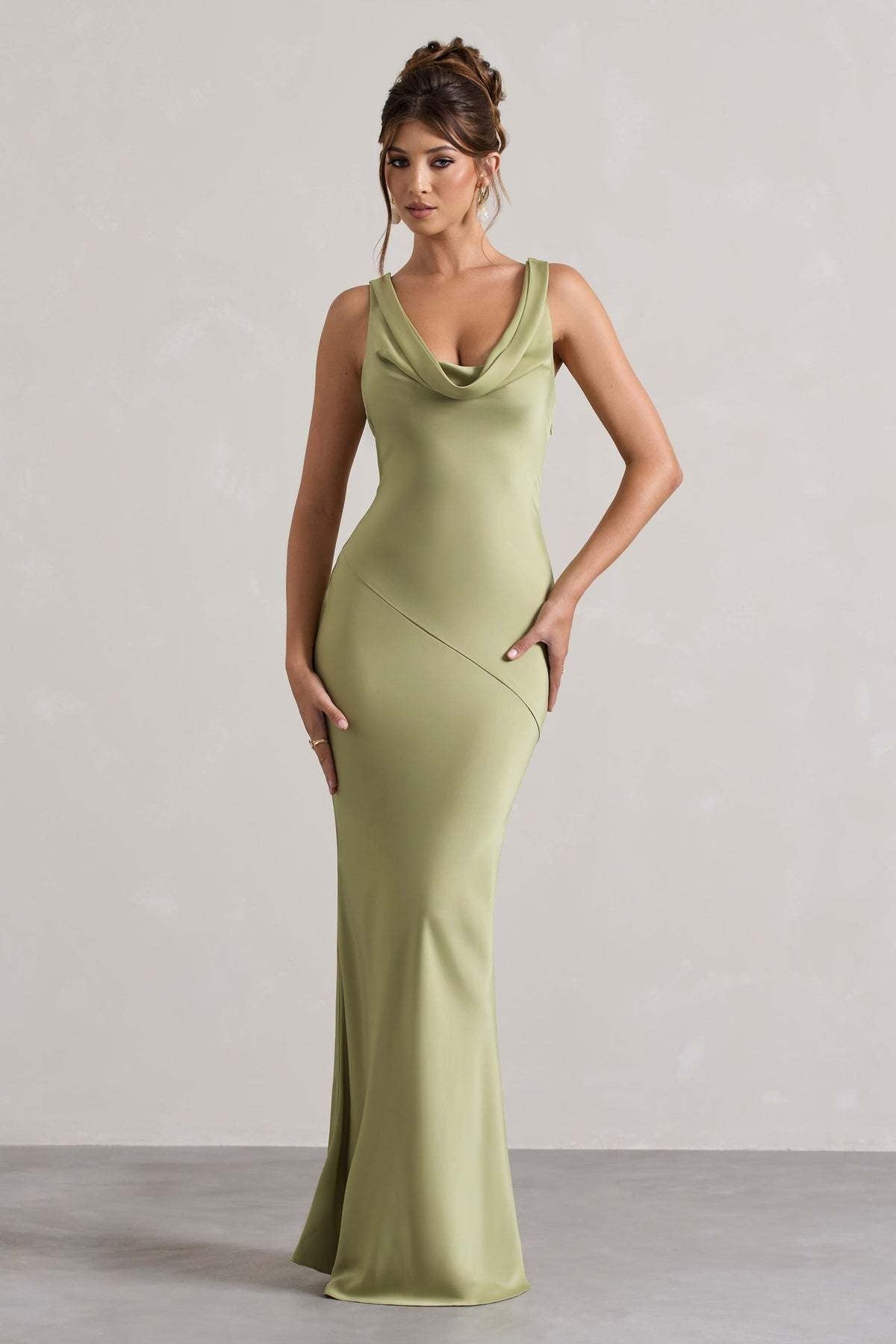 Elegant Cowl Neck Satin Mermaid Formal Evening Dress