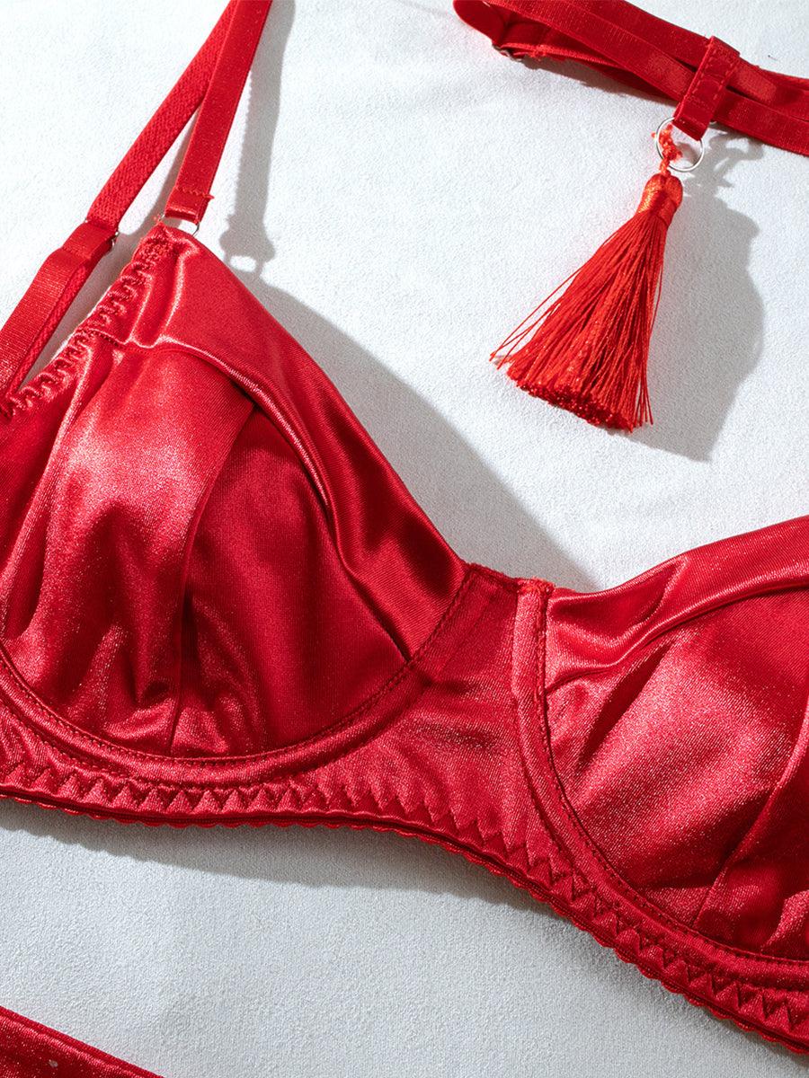 Satin Tassel Sexy Lingerie 4 Piece Set MSL032