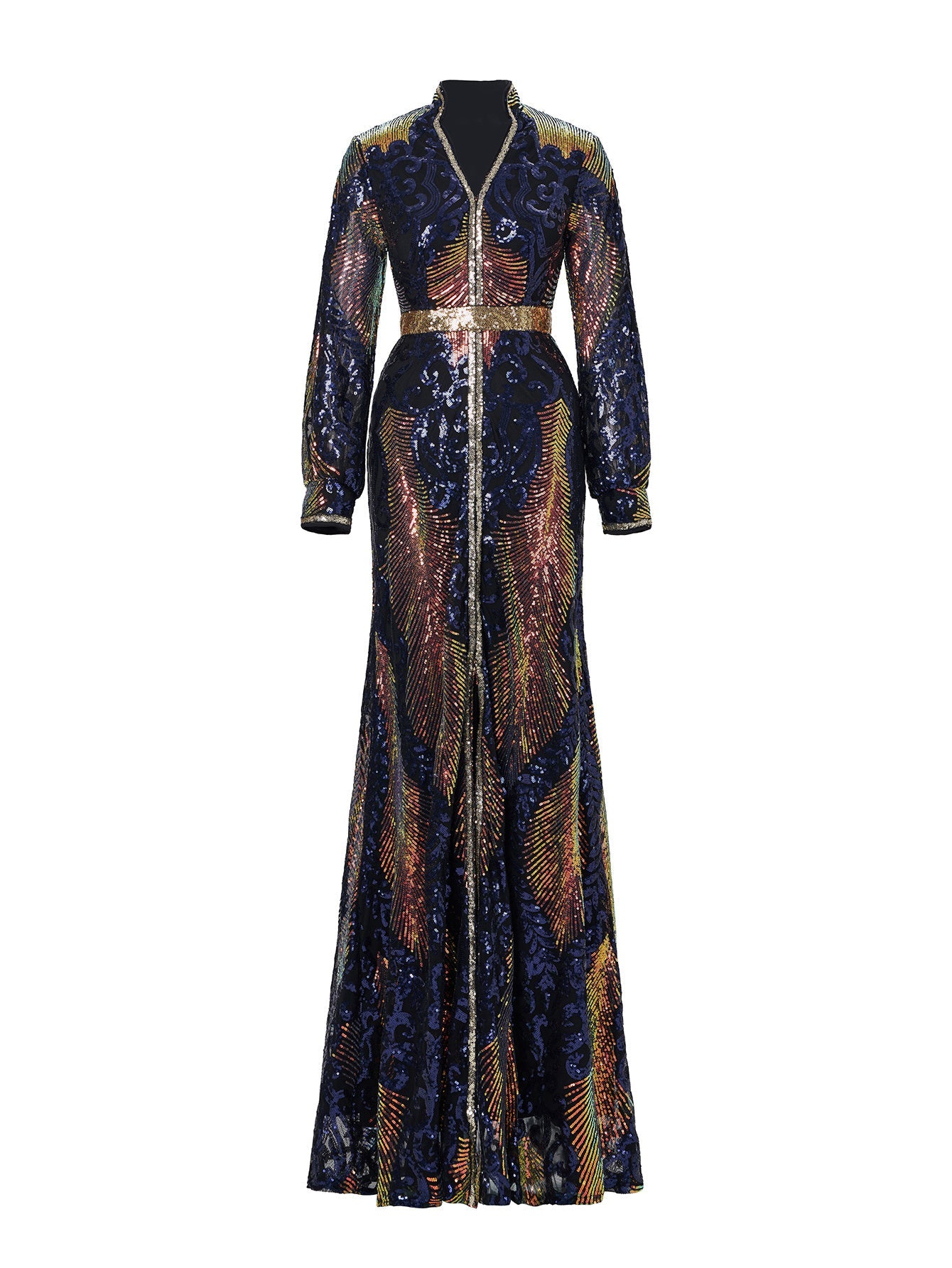 Stand Collar Cutout Sleeve Sequin Abaya Maxi Dress ME00330