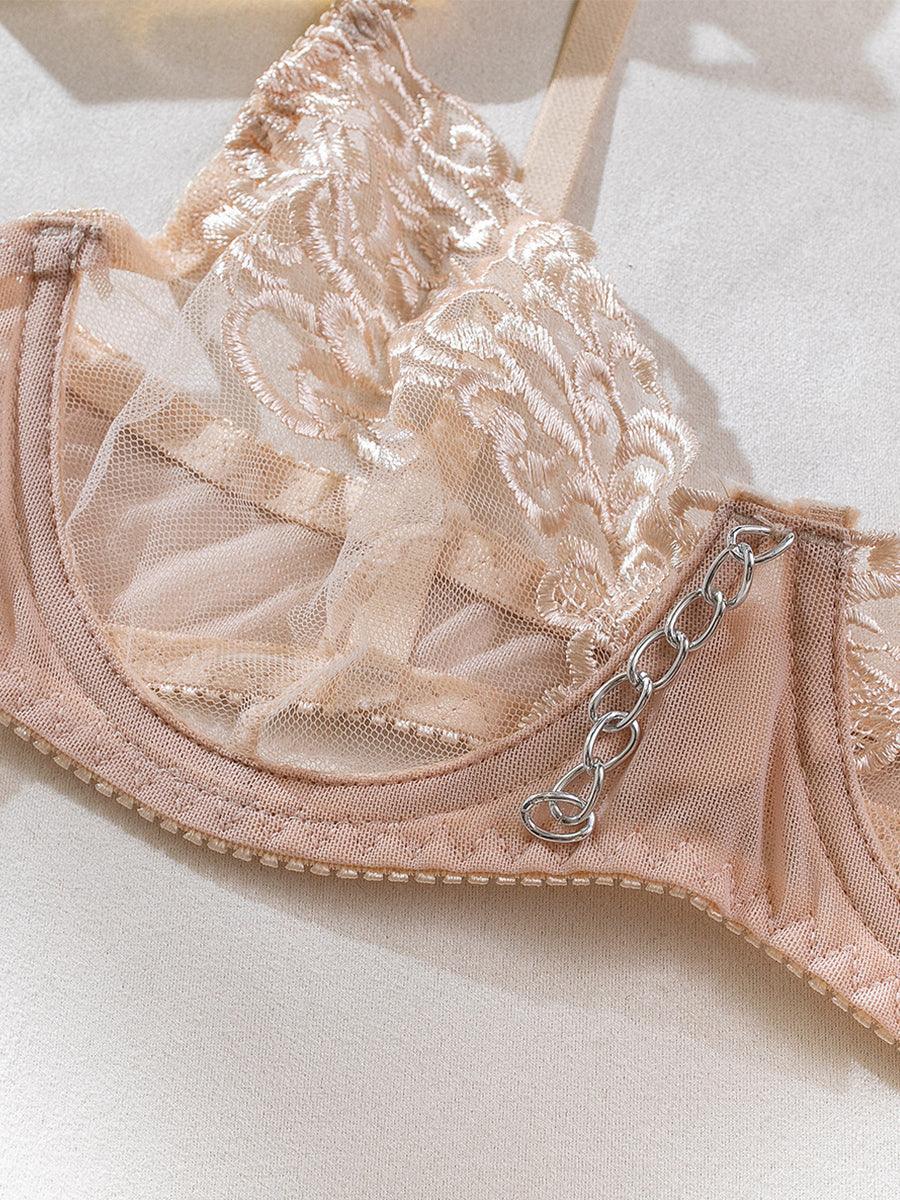 Metal Chain Embroidered Sexy Lingerie 4 Piece Set MSL034